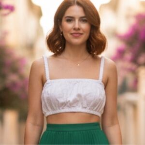 Reformation White Carmen Cropped Bralette Gathered Pheasant Top 100% Linen